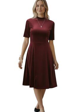 Isaac Mizrahi Live Always Isaac Burgundy Fit & Flare Dress Sz 4 EUC